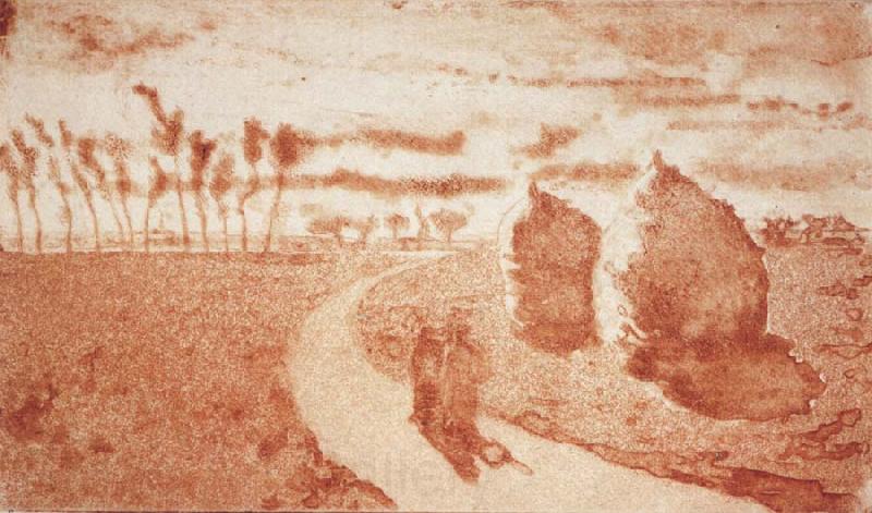 Camille Pissarro Twilight with haystacks